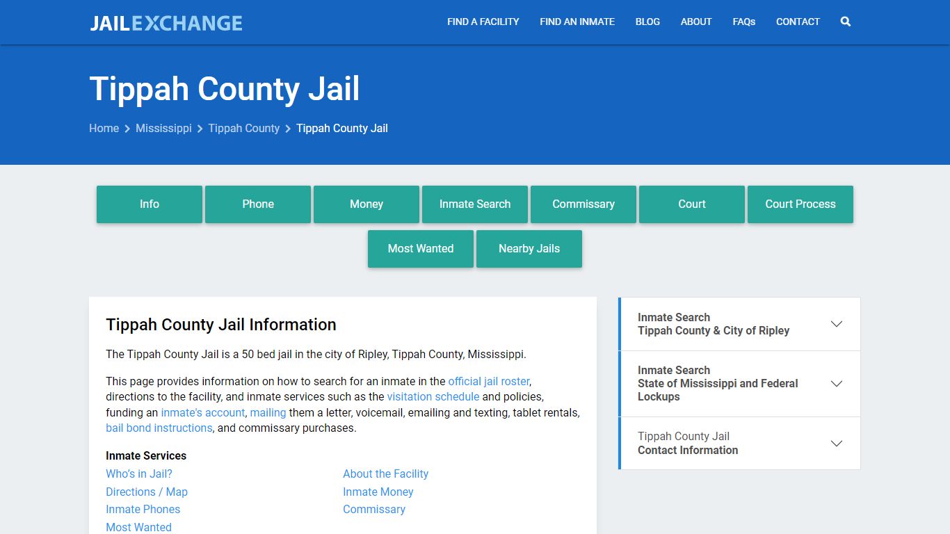 Tippah County Jail, MS Inmate Search, Information